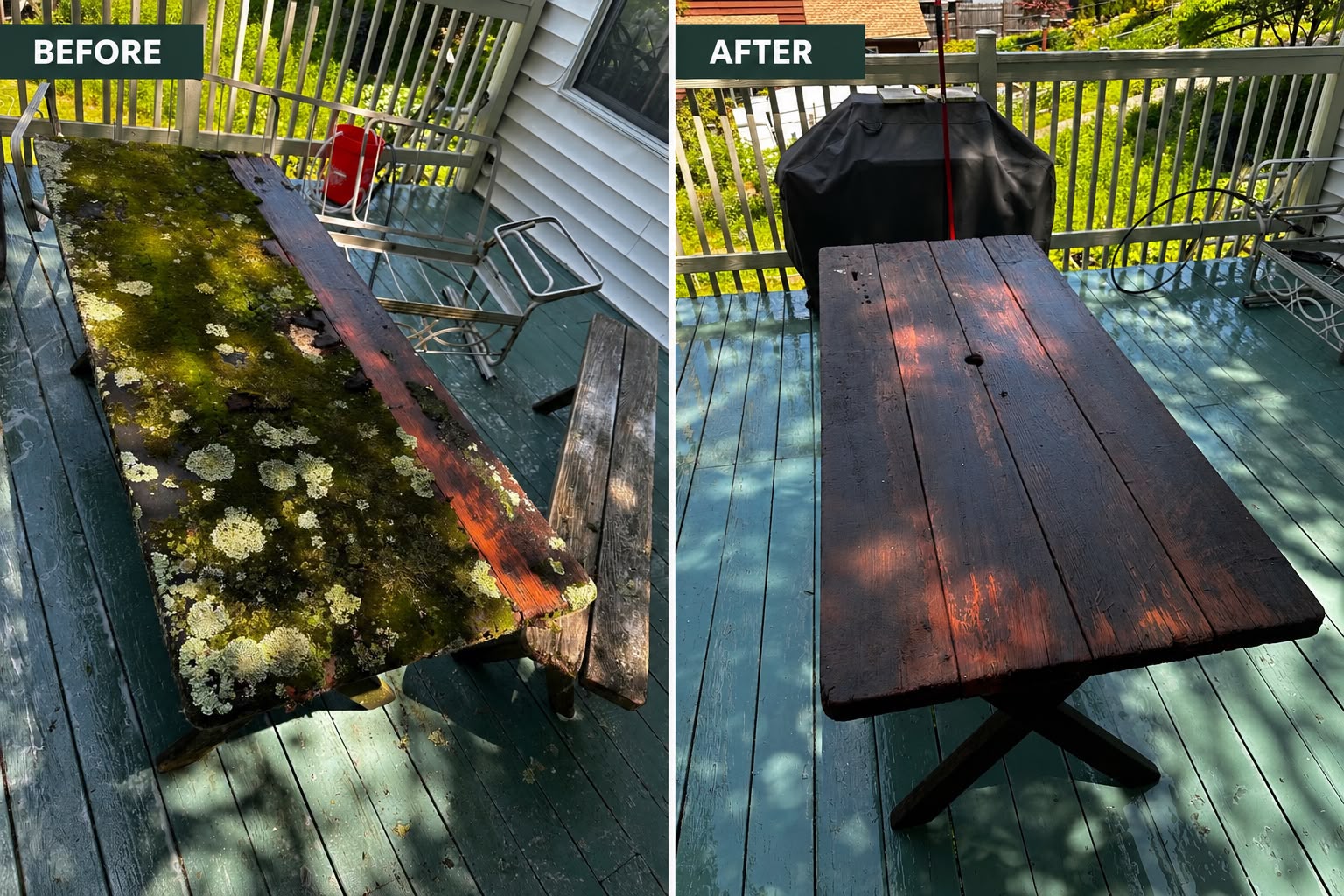 Deck and table cleaning before and after