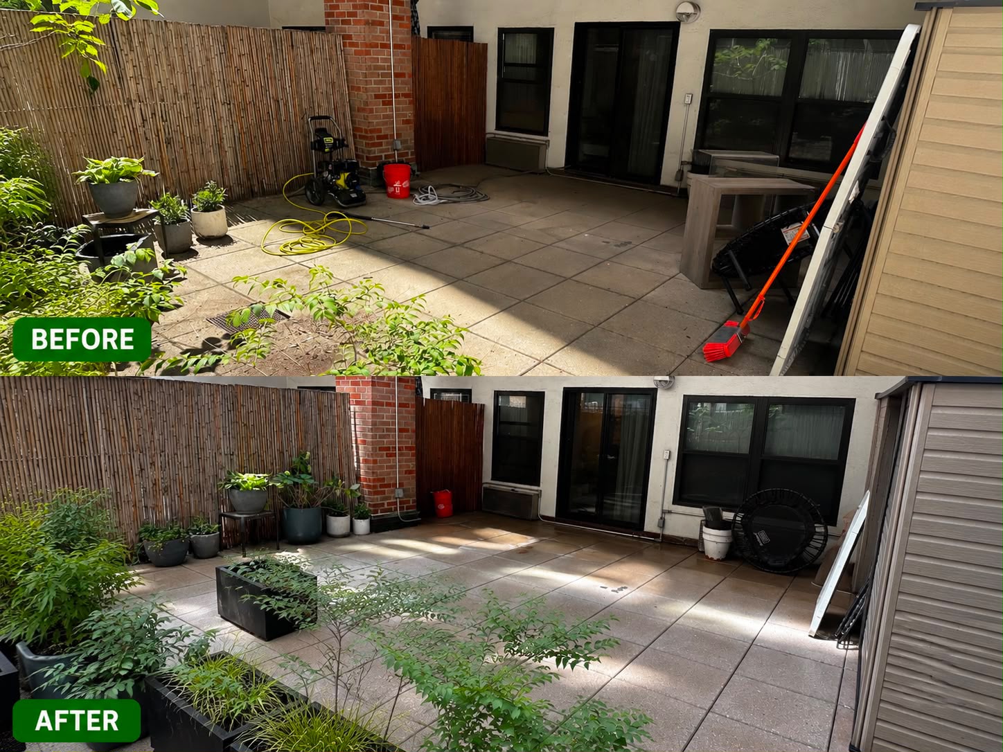 Patio cleaning before and after