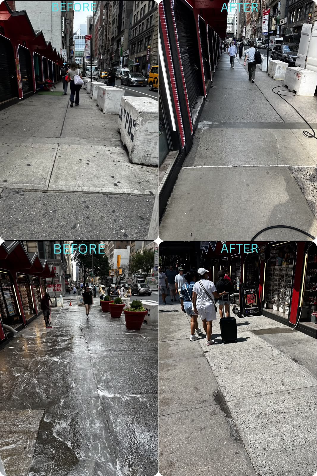 Sidewalk cleaning before and after